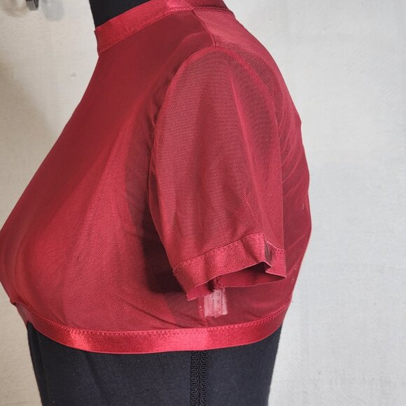 Avidlove Red Mesh Sheer High Neck SS Poly Span Crop Top with Built in Bra Size M - Picture 10 of 16
